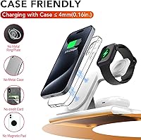Vista 4 de 3 in 1 Foldable Charging Station for Apple Products,Wireless Charger for iPhone 17 16 15 14 13 12 Pro Max,Travel Dock Adapter&Light for iWatch White
