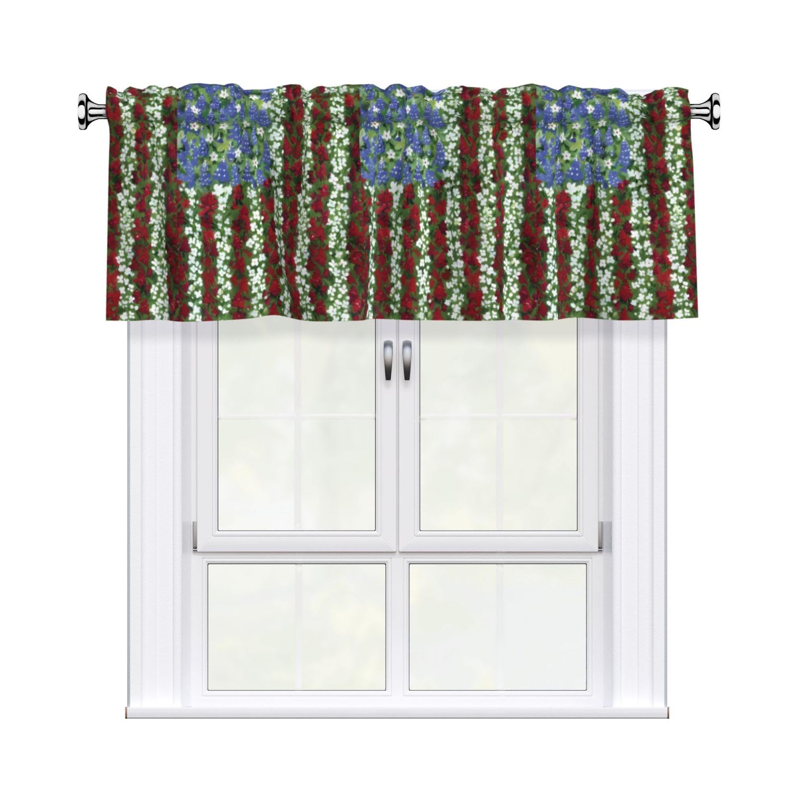 HJFCZH WHJSSF America Patriotic Flower Prints 54x18in Curtain Valance - Peach Skin Polyester Kitchen Cover with Light Filtering Floral & 3" Rod Pocket