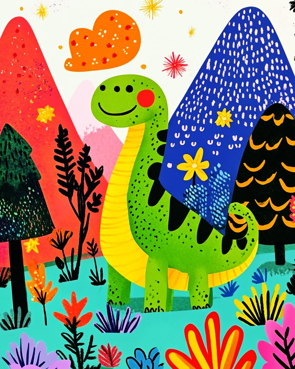 Liubaishi Multicolour Paint By Numbers Kit For Adults, Dinosaur Garden, 40X50 Cm, Acrylic On Canvas With 3 Brushes