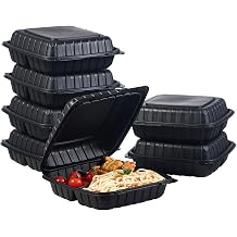 FULING 9X9 3-Compartment 50-Pack Plastic Clamshell Takeout Food Trays Heavy Duty Togo Disposable Box For Pasta Salad Sandwich Carryout Hinged Containers With Secure Snap Lid