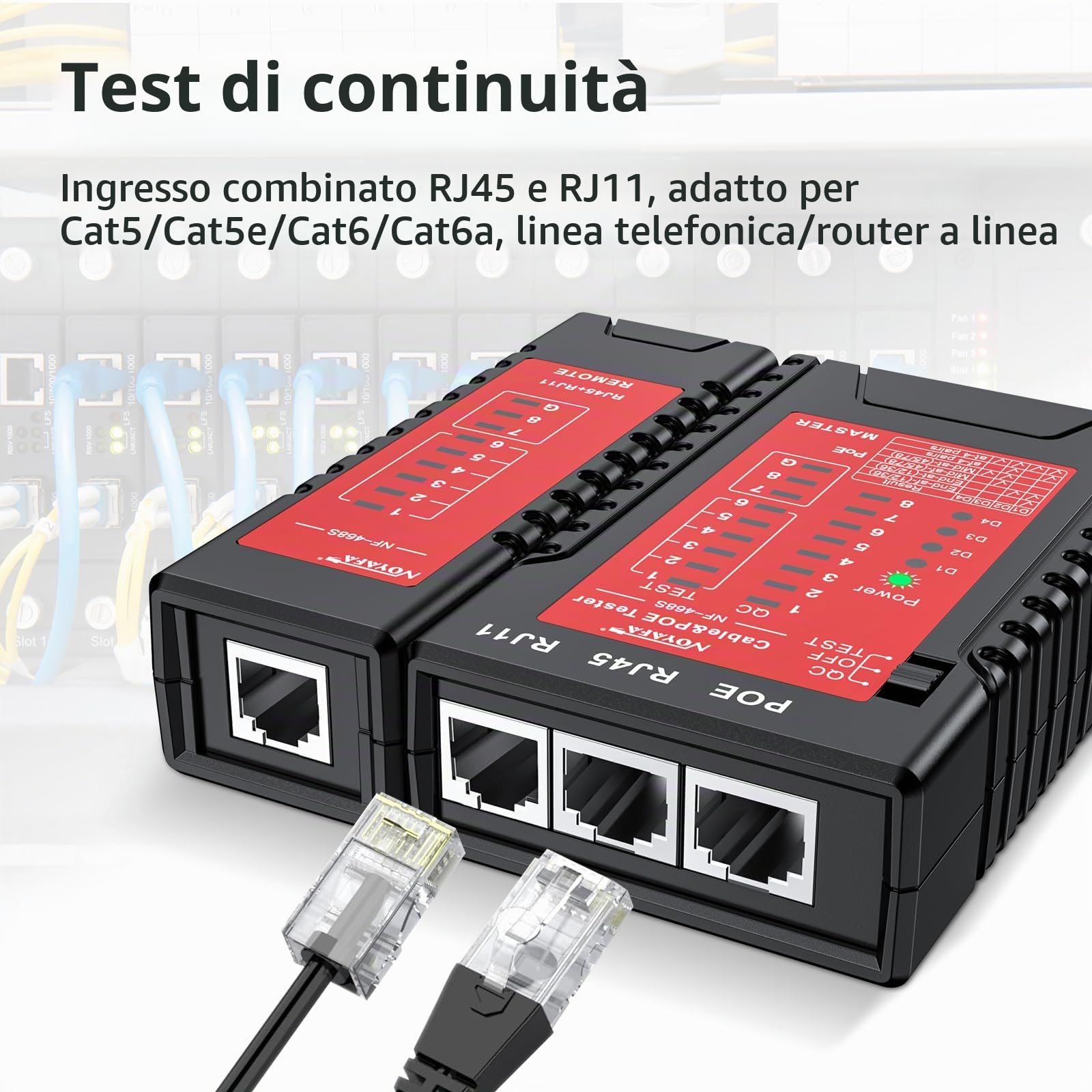 Noyafa NF-468s Tester per cavi di rete Ethernet, test di continuità RJ45, tester per cavi STP/UTP a estremità singola per RJ45, RJ11, RJ12, CAT5, CAT5E, CAT6, CAT6A, linea telefonica CAT3