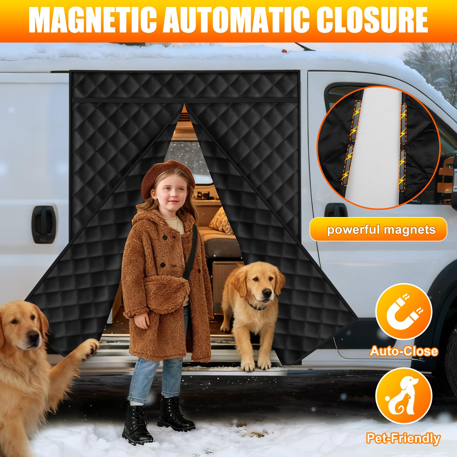 Magnetischer Thermischer Seitentür 180 * 148cm, Winddichter Schalldämmender Vorhang Thermisch Winter for Die meisten Nutzfahrzeuge, Wohnmobile, for Ducato/Crafter/Sprinter Standard Roof