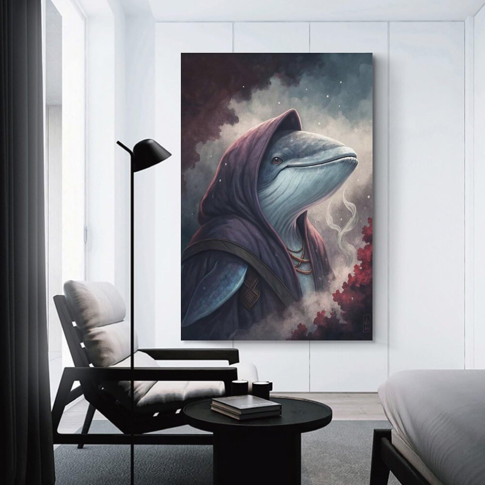 Junmoney Whale Wizard in Hooded Robe Decorative Wall Artwork, 20x30inch(50x75cm), for Home Lounge, Bedroom Or Reading Nook, Easy Decor for Gallery Walls