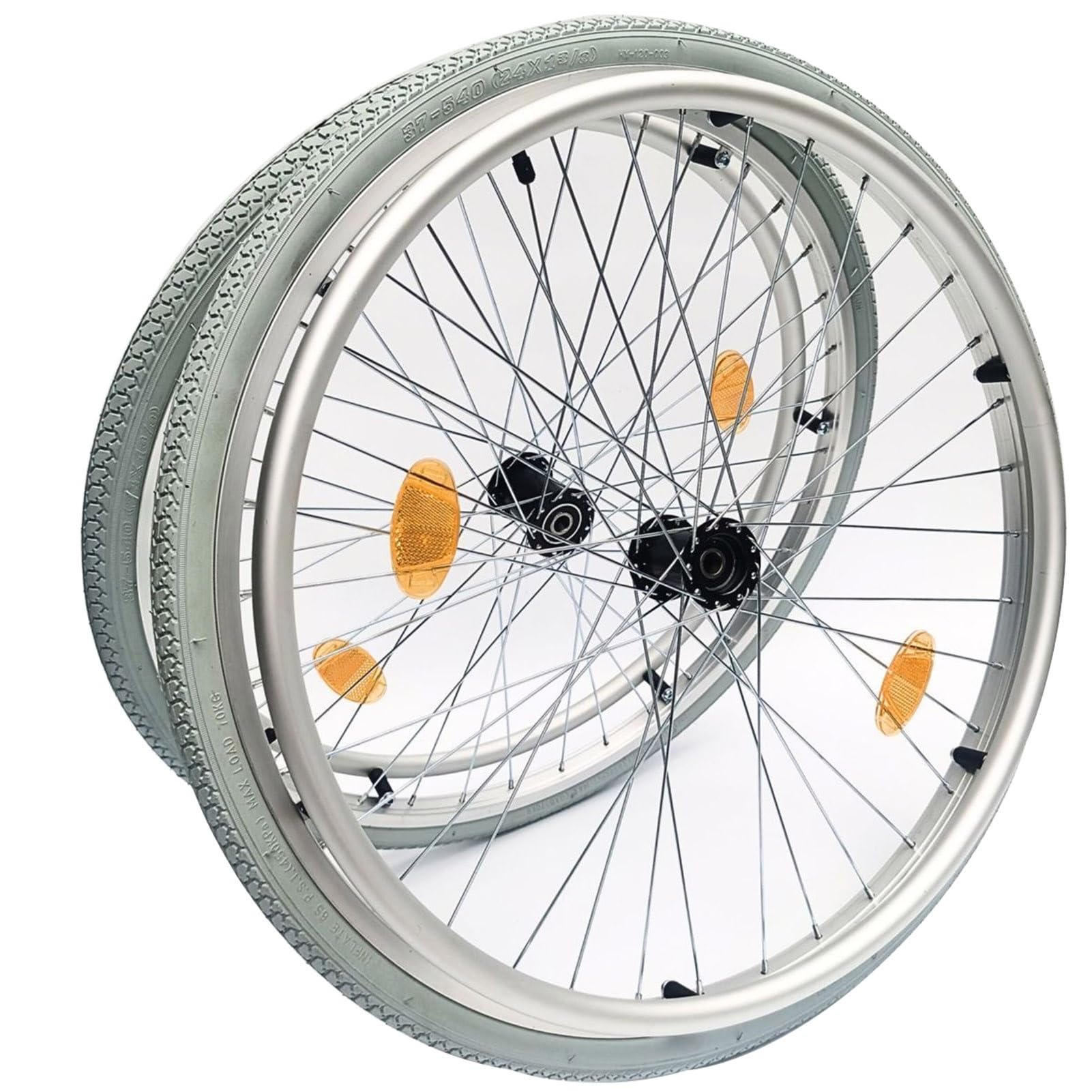 Rueda Trasera para Silla de Ruedas de 24", llanta Neumática de 24 x 1 3/8", Rueda de Repuesto para Silla de Ruedas Manual con Rodamiento y aro, Rueda de radios de Aluminio