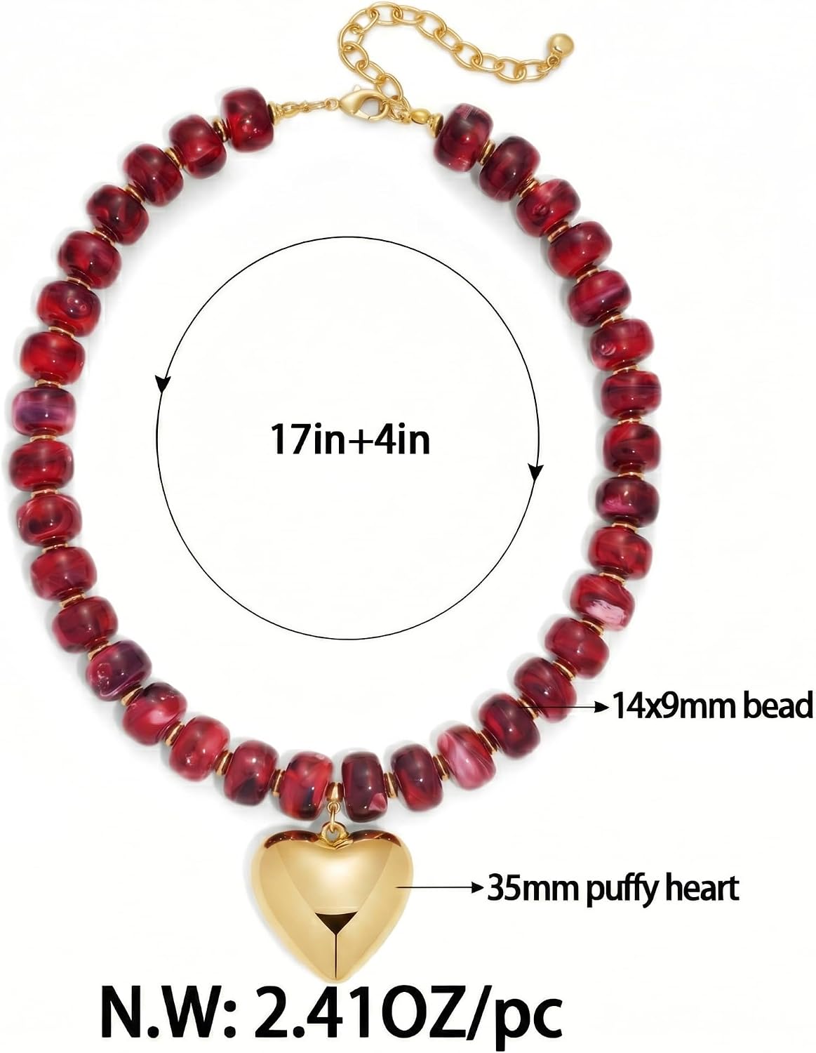 Mothers Day Gifts Puffy Gold Heart Necklaces For Women Chunky Beaded Necklace in Several Colorways Short Heart Choker Statement y2k NecklaceSummer Beach Jewelry Gift