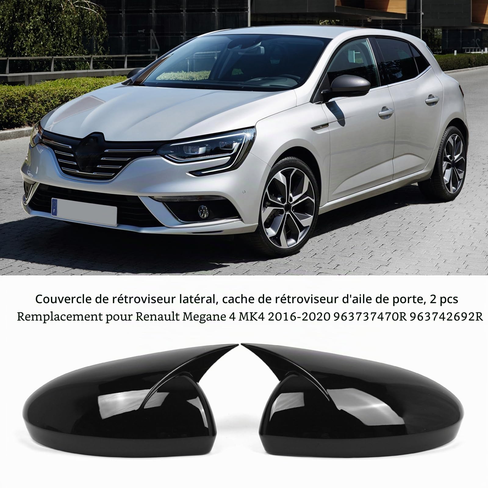 Shkalacar 2 Pièces Coques de Rétroviseur de Voiture,Couvercle de Rétroviseur Latéral de Remplacement Compatible avec Renault Megane 4 MK4 2016 – 2020, 963737470R 963742692R