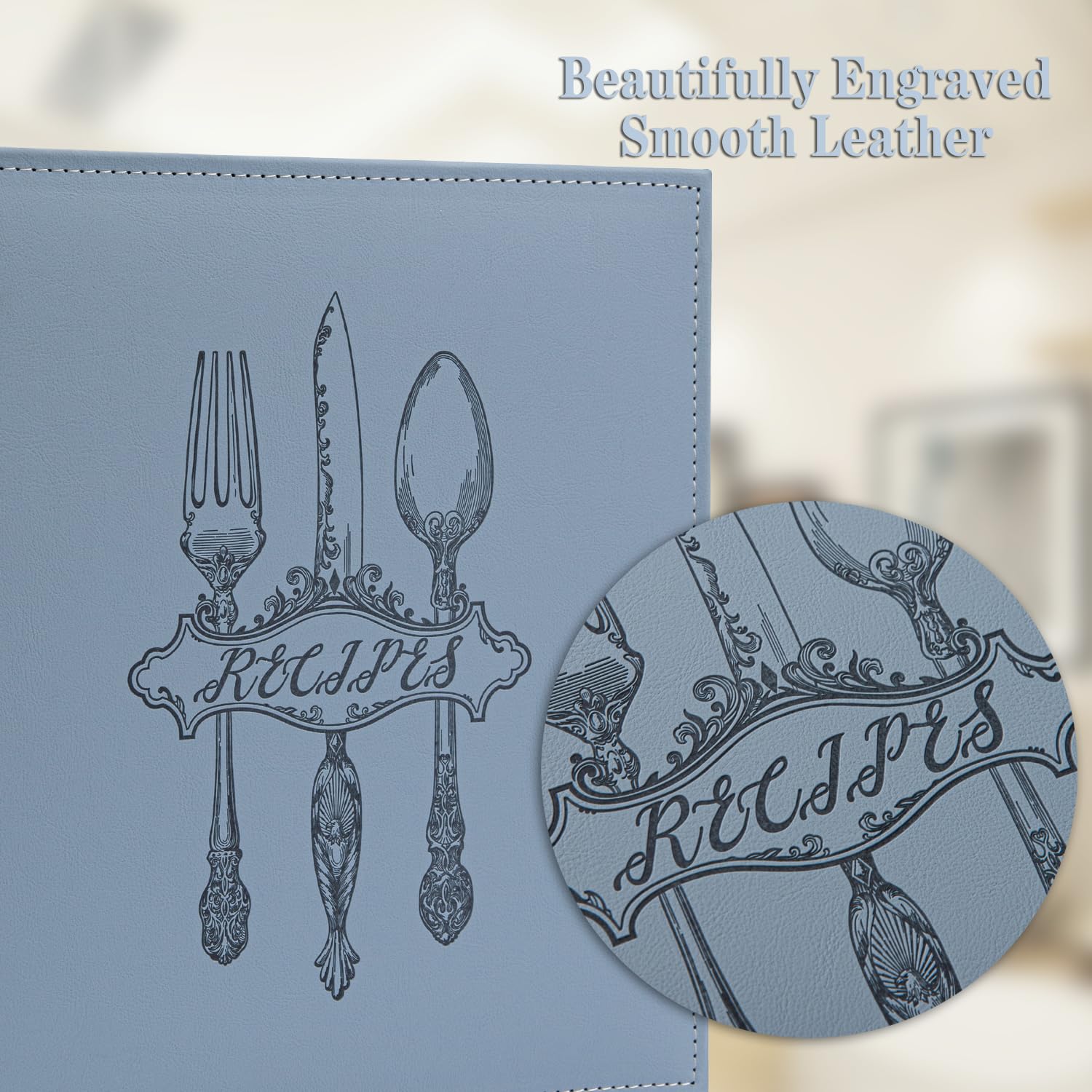 COFICE Raccoglitore per ricette con maniche in plastica, 21 x 28 cm, organizer a 3 anelli, kit per ricette, per scrivere le tue ricette, copertina in ecopelle (blu)