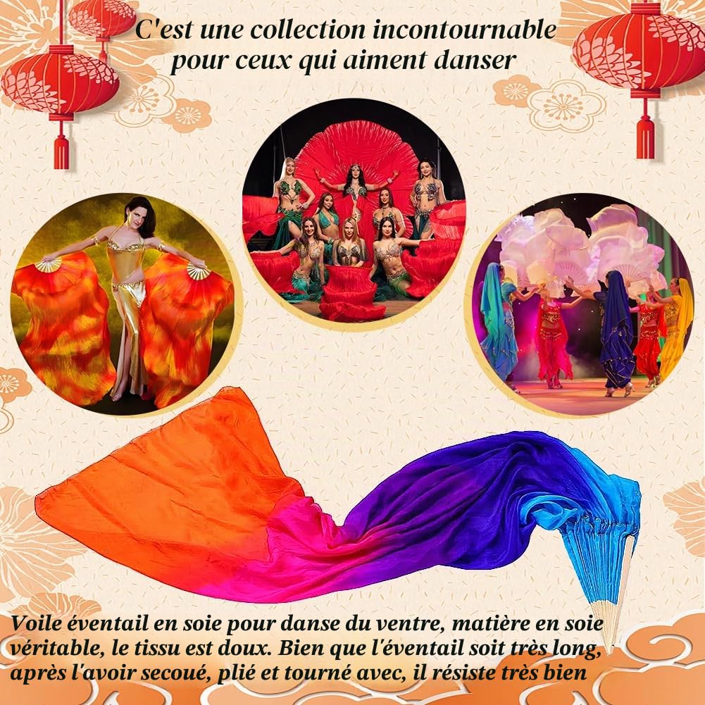 1 paire de voiles de danse du ventre 100 % soie bambou 1,8 m de long (L + R)