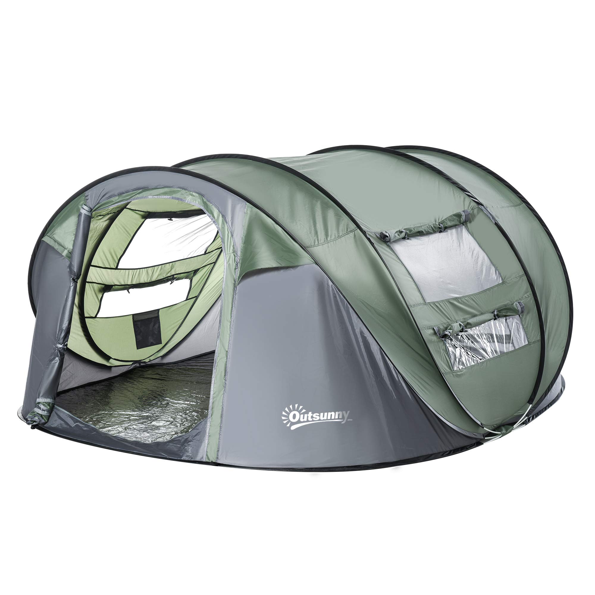 Outsunny Unisex Dark Green Camping Tent Dome Pop-Up Tent With Windows For Person In Size 3