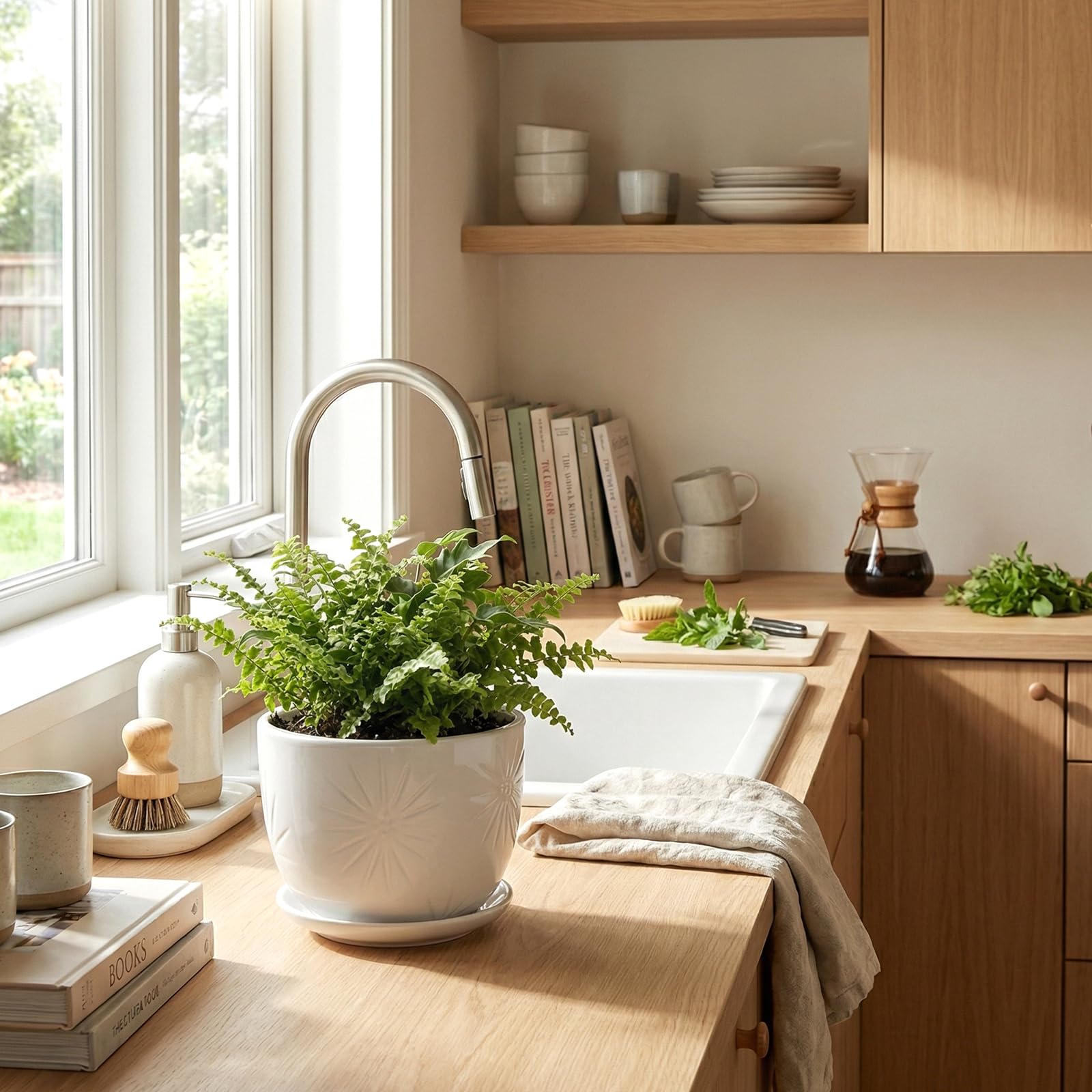 Amazon.co.jp: MyGift 7インチ ホワイトセラミック屋内植木鉢 排水穴と