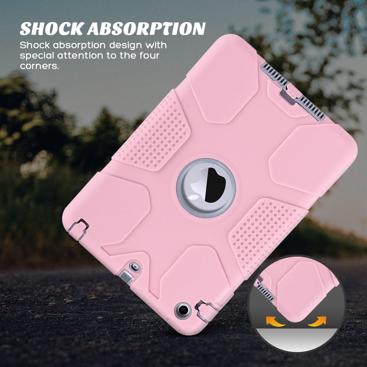 ULAK iPad Mini 2 Case,iPad Mini 3 Case,iPad Mini Retina Case, Anti-Slip Shock-Absorption Silicone High Impact Resistant Hybrid Three Layer Protective Case Cover with Separate Kickstand Rose Gold