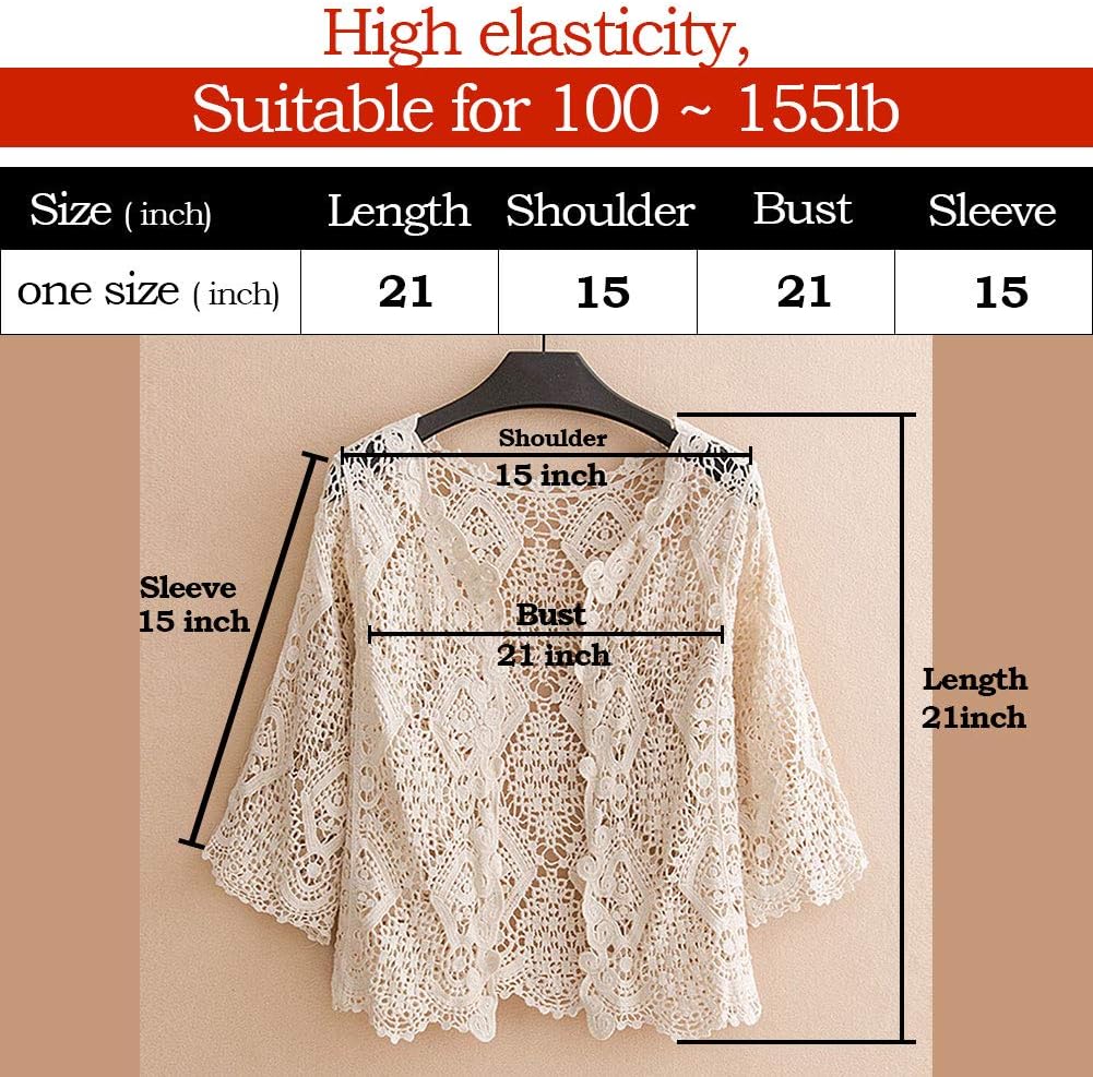 Women's Lace Cardigan Floral Crochet Sheer Beach Cover Ups Long Kimono with Half Sleeves - Image 7