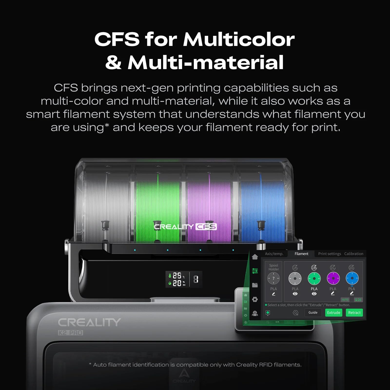 Creality K2 Pro Combo Stampante 3D con sistema di filamento CFS, stampa multicolore, livellamento automatico, ampio volume di stampa 300 × 300 × 300 mm, camera riscaldata attivamente, 600 mm/s