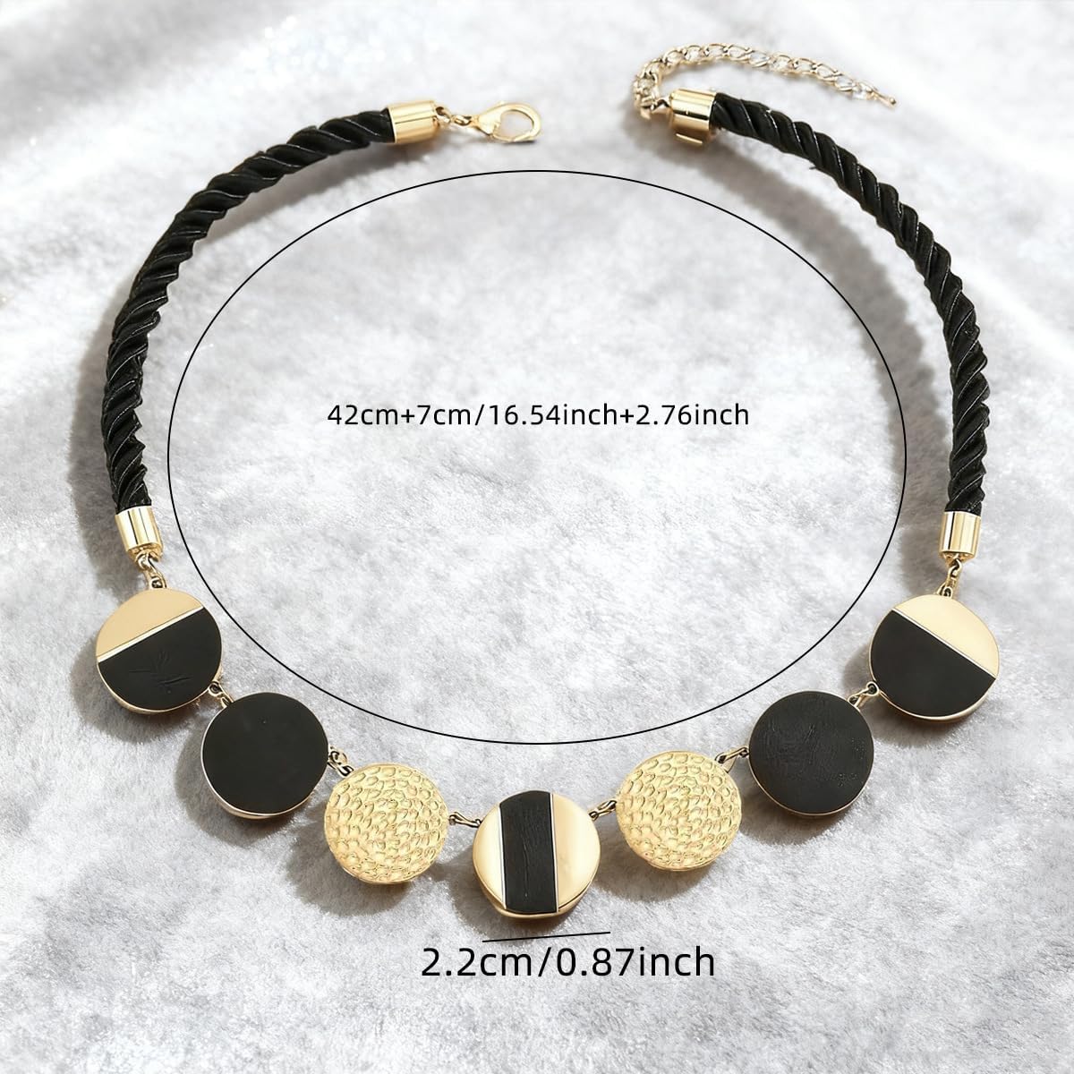 Chunky Gold Necklaces for Women Minimalism Gold And Black Acrylic Round Splice Statement Necklace Boho Adjustable Black Weaving Rope Chain Necklace Fashion Western Jewelry for Women - Image 5