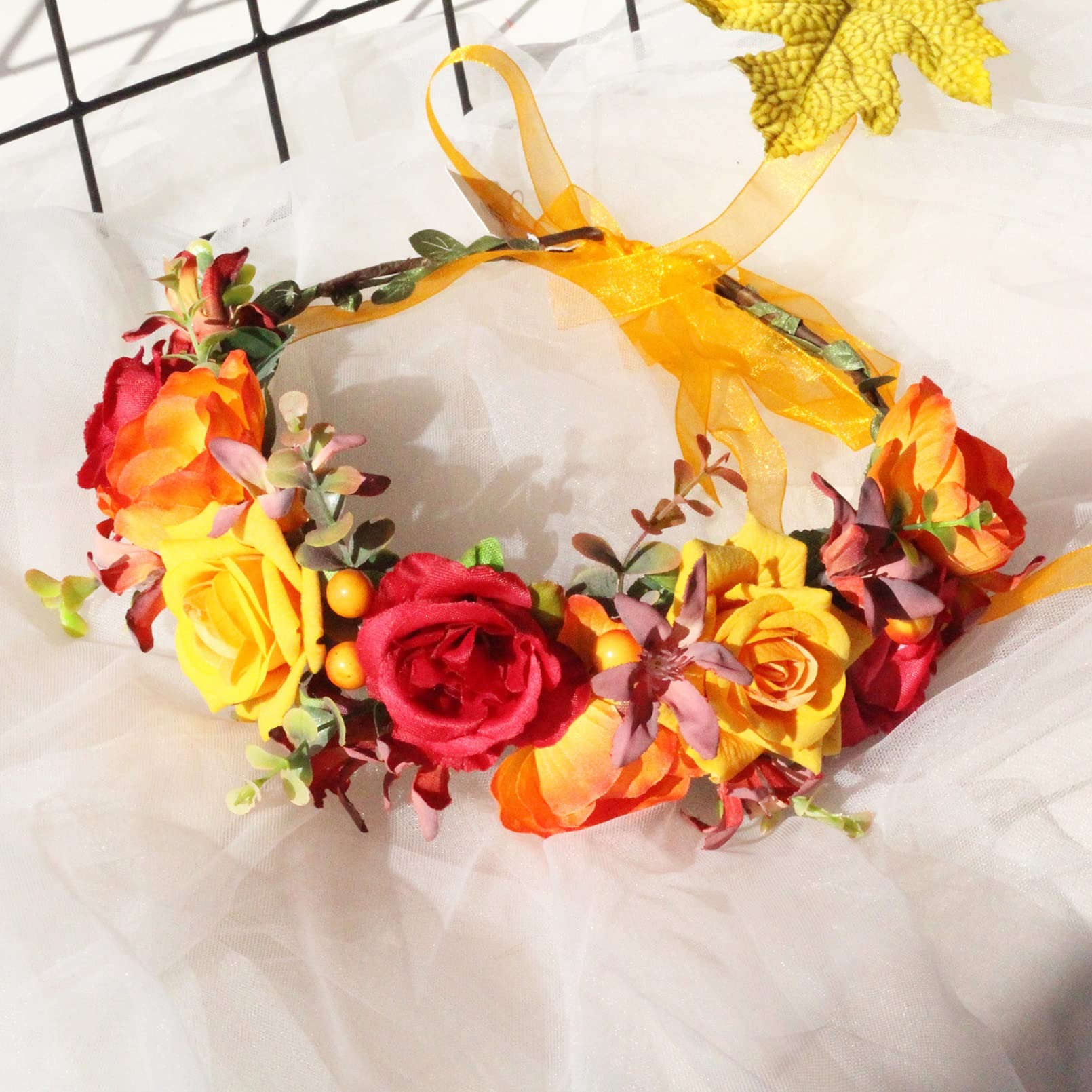 Vividsun Flower Crown Floral Wreath Headband Floral Crown Wedding Festivals Vividsun Flower Crown Headband - Pink Camellia Wedding Photo  main image 4