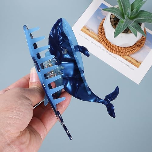 Miniatura 3 de Pinza de garra de pelo de ballena, acrílico azul, fuerte soporte para mandíbula, horquilla de animal oceánico grande, antideslizante, para mujeres y