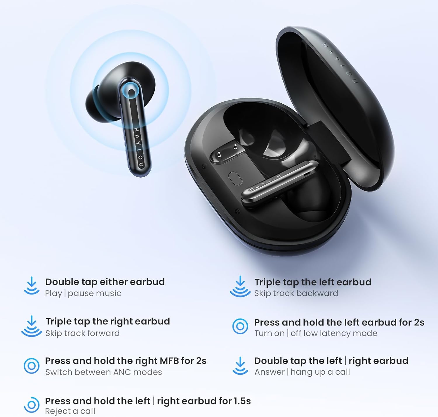HAYLOU Mori Pro Noise Cancelling Wireless Earbuds, 43dB Auto-Adjustable ANC, 10mm Drivers Bluetooth Earbuds with 6 AI ENC Mic, 28H Playtime, Touch Control, IPX4 Water Resistant in-Ear Ear Buds - Image 9