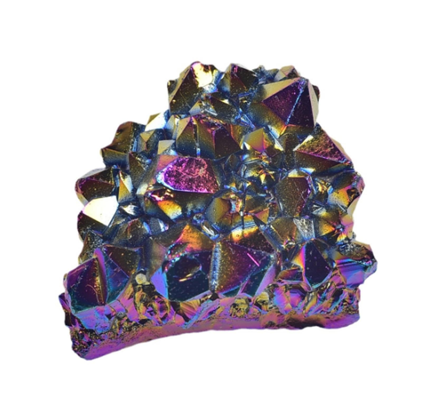 BJXKHFPIV Titanium Coated Crystal Cluster Geode Stone,Crystal Cluster Stone Gemstone for Home Office Decoration,A
