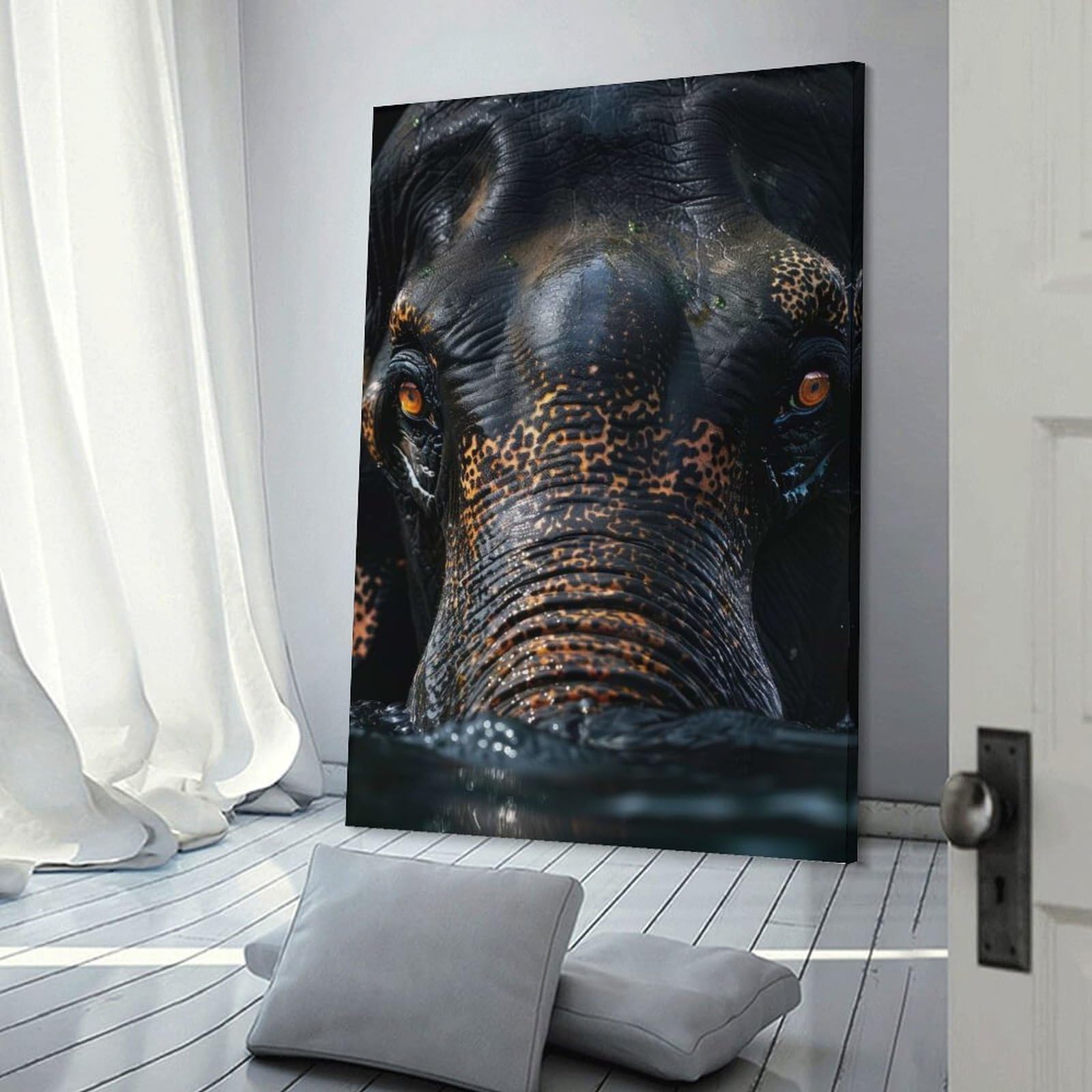 Junmoney Frame-Style-11 Elephant Portrait Photo Canvas Art Print 20X30inch(50X75cm), For Feature Walls In Flats Or Modern Rooms, Ideal For Building A Coordinated Art Wall