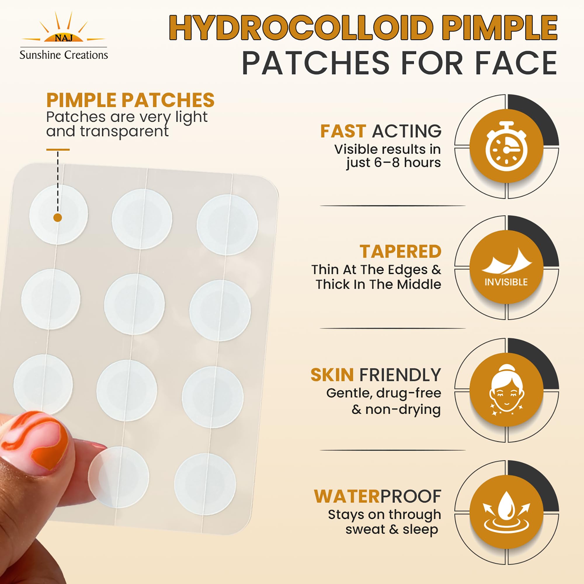 NAJ Pimple Patches For Face (72 Patches) Hydrocolloid Pimple Patches for Face Care, Round Design Tapered Blemish Patches - Image 3