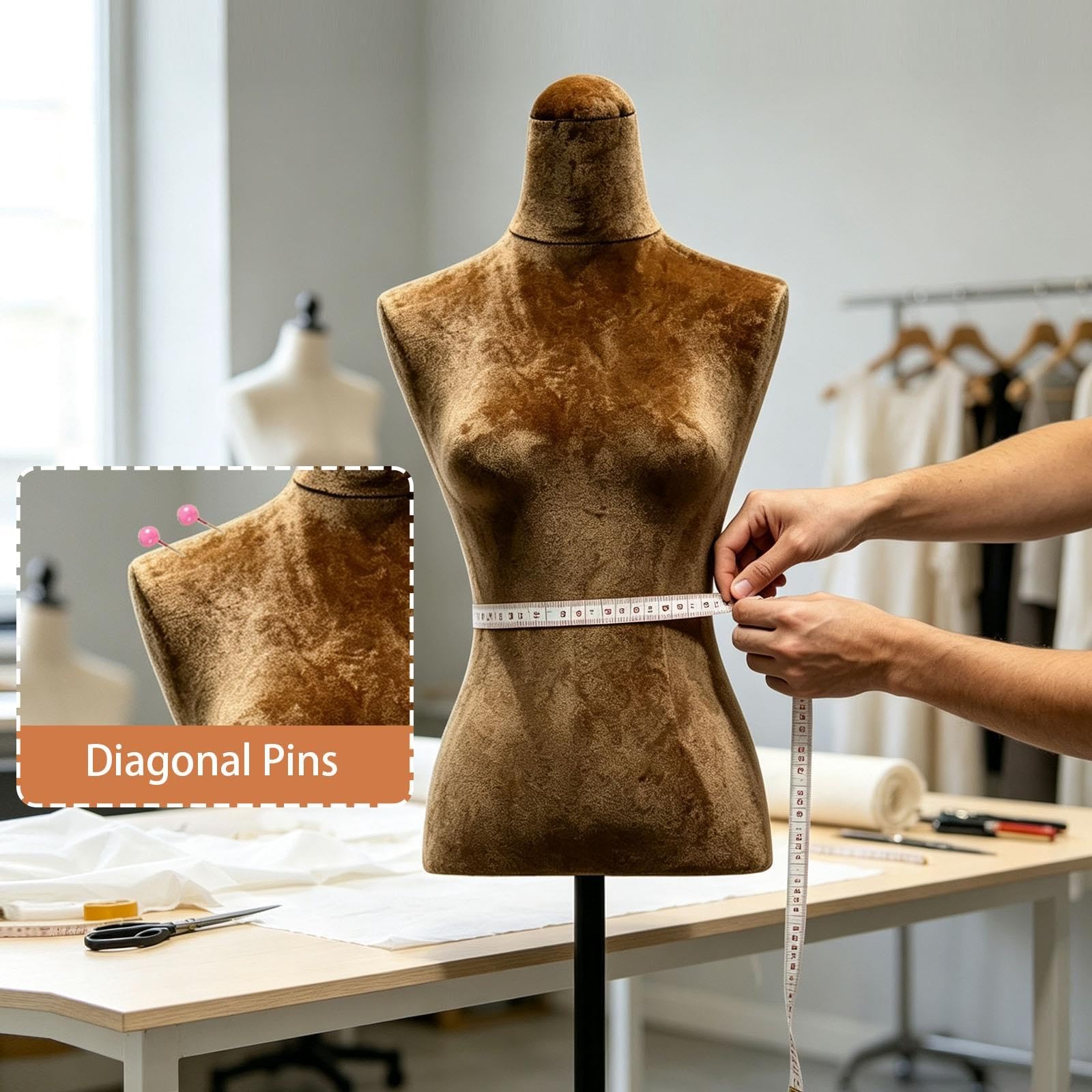 Maniquí Femenino Alfilerable de Terciopelo, Altura Total Regulable