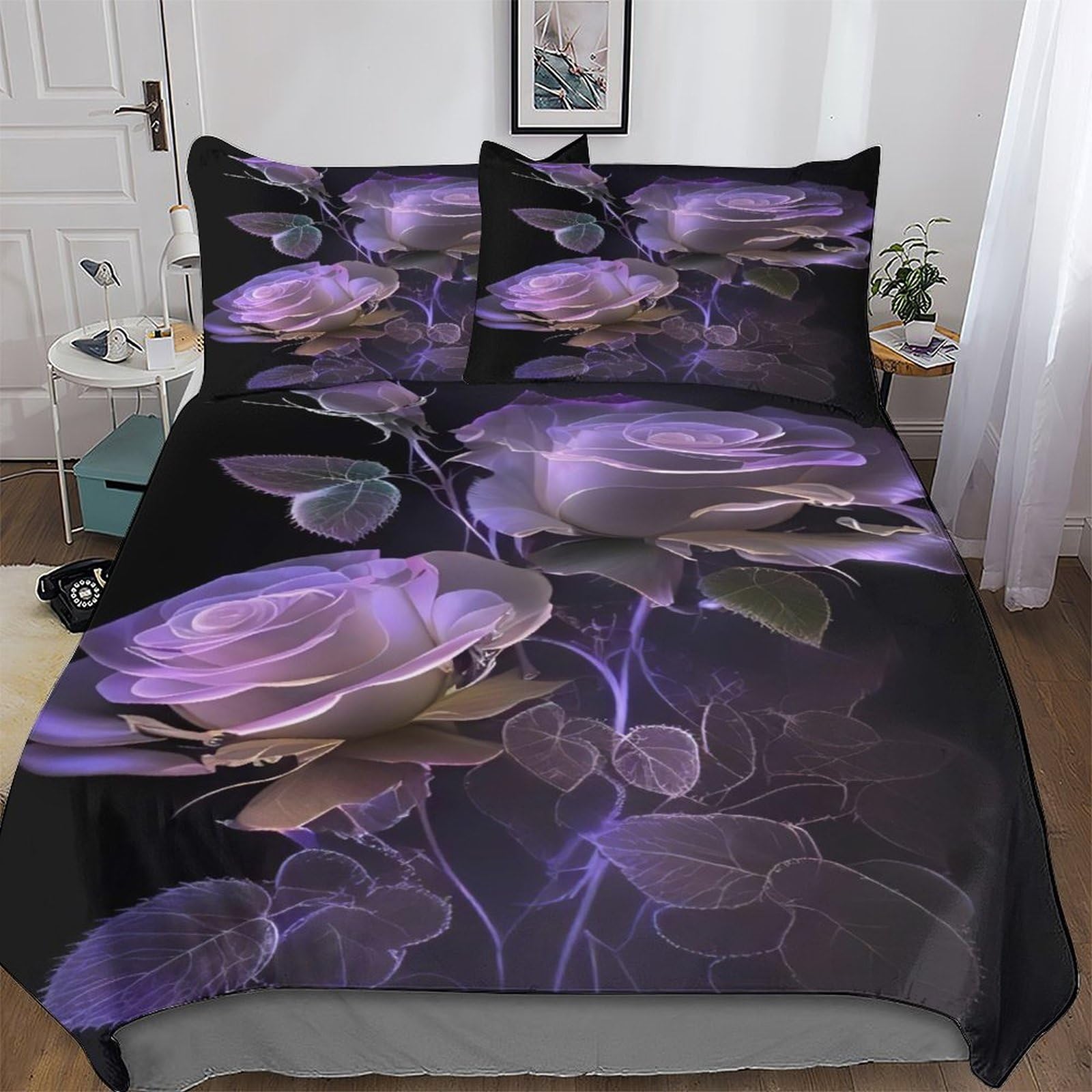 Parure de lit 3 pièces rose avec housse de couette king en microfibre