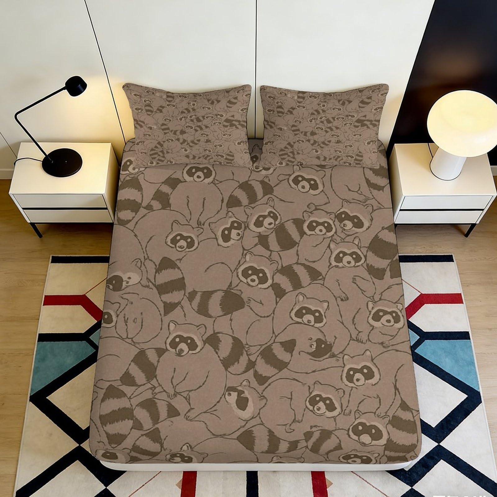 Pnayamiorkfel Style-9 3D Printed Cartoon Raccoon Fitted Sheet Microfiber Soft Anti-Slip Animal Pattern Mattress Cover For Bedroom Guest Room Decor 90X200x25cm
