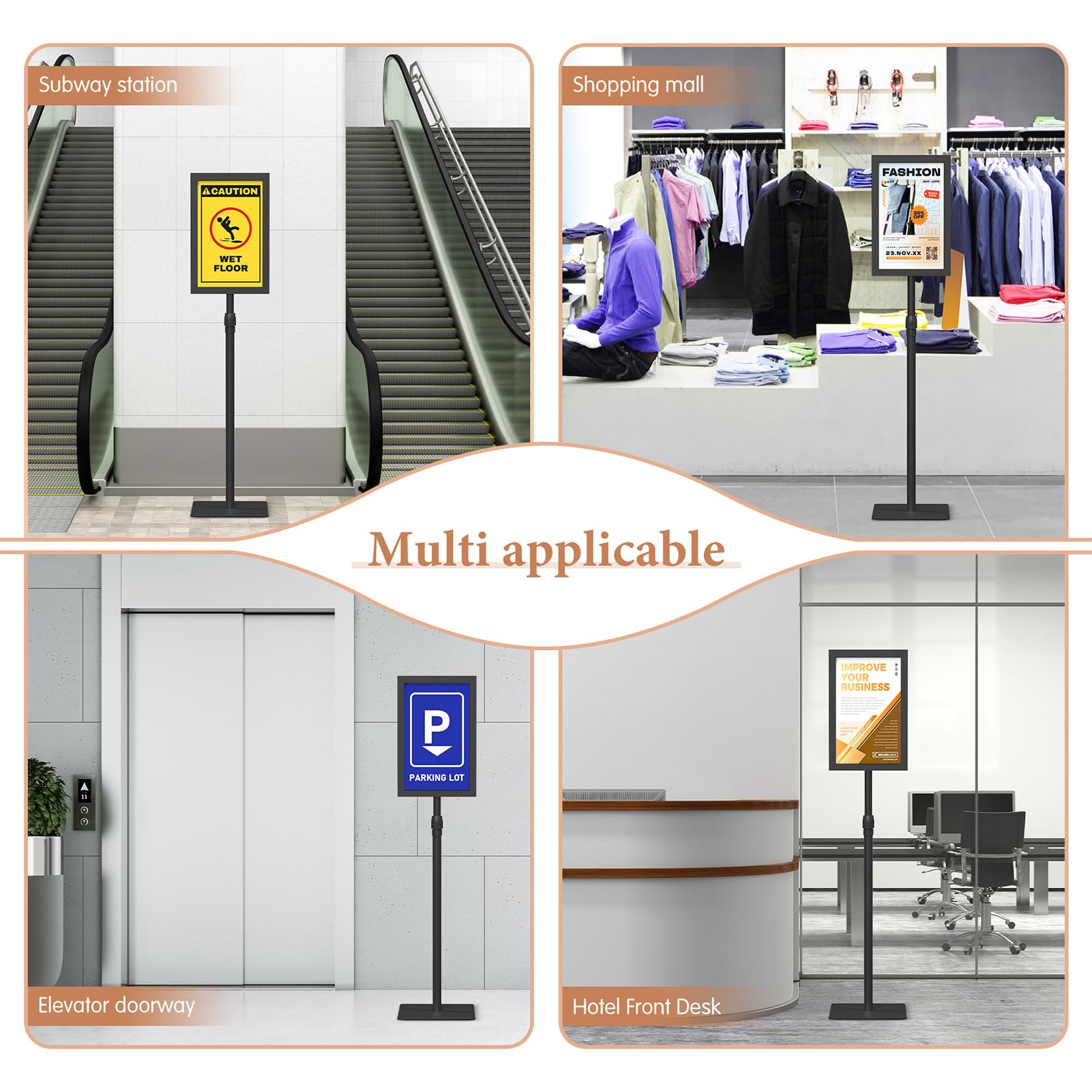 Relx Soporte para carteles de pie de 11 x 17 pulgadas, soporte ajustable para letreros de pedestal, soportes de señalización de doble cara para exhibición de carteles en interiores y exteriores