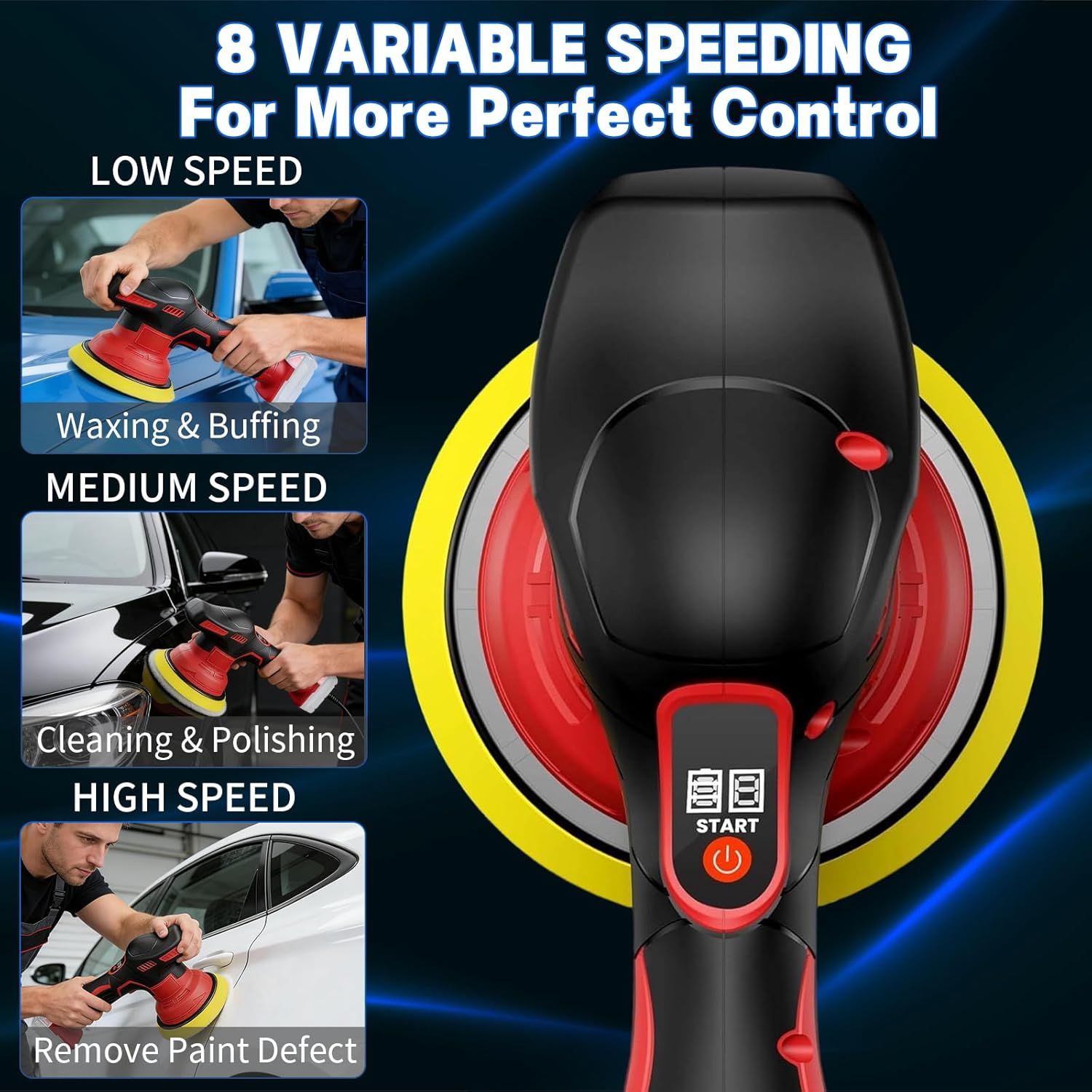 Cordless Buffer Polisher Kit For Milwaukee 18V LI-ION Battery,6 Inch Portable Orbital Buffer Polisher with 8 Variable Speed with 15pcs Polishing Accessories,for Car Polishing/Waxing (NO Battery)