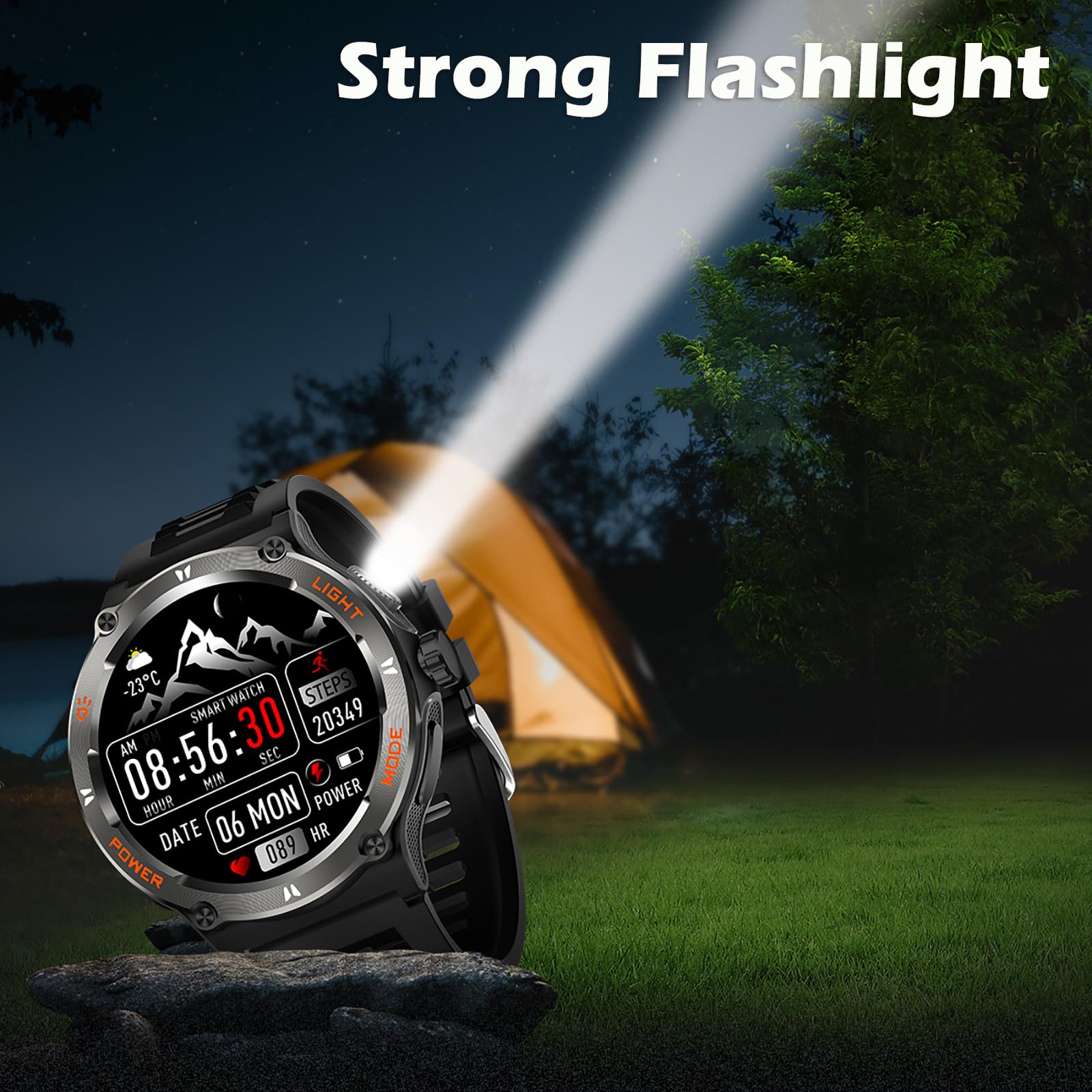 Yihou Reloj inteligente con brújula y linterna, rastreador de actividad militar para Android iOS (respuesta de llamadas Bluetooth/marcación de llamadas), reloj inteligente resistente AI, asistente de
