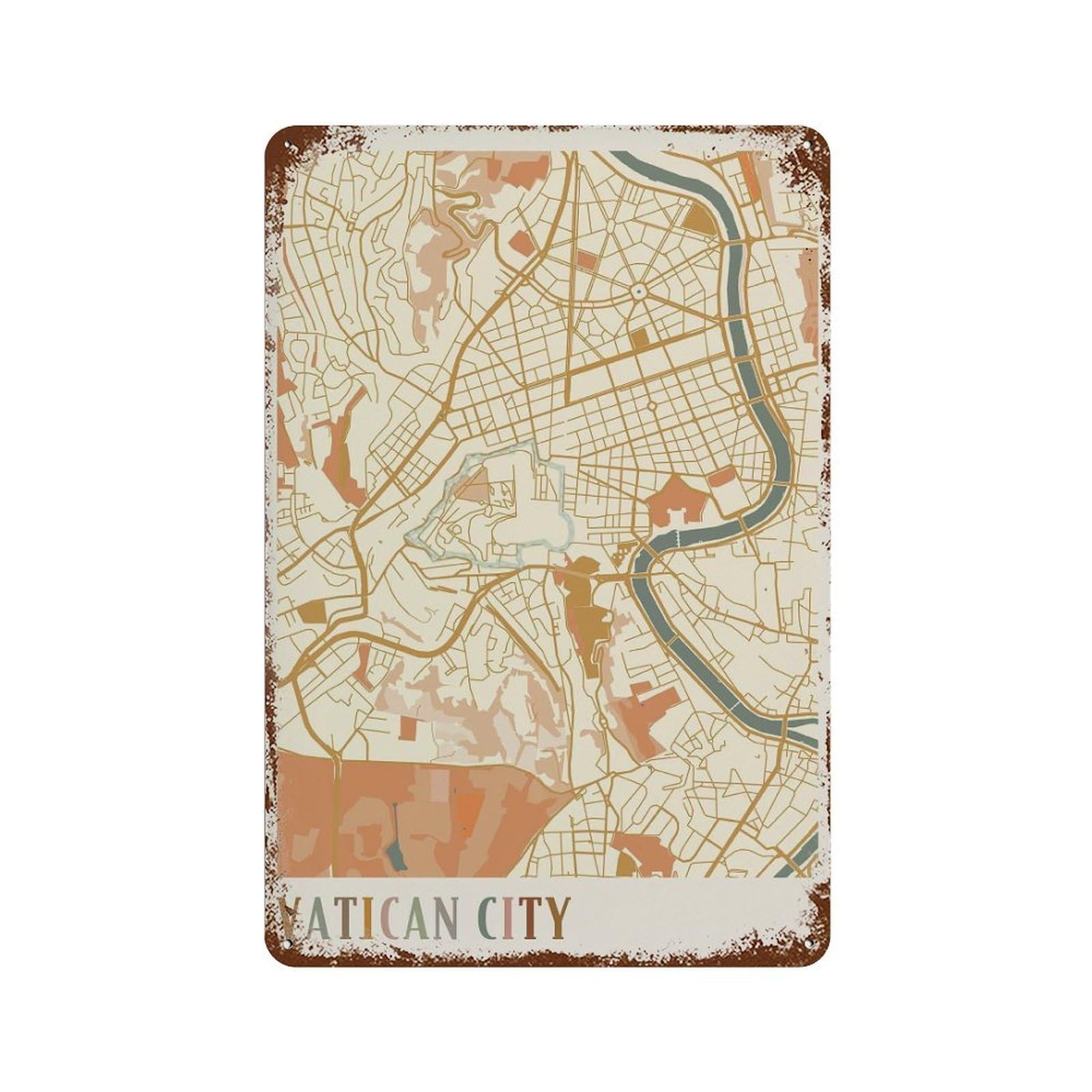 xiaoxiaoshen Vatican City Map Italy Travel Gift Boho Wall Decor Art Metal Tin Poster Modern Home Decor Art Home Bar Shop Decorations Vintage Sign 30x20cm