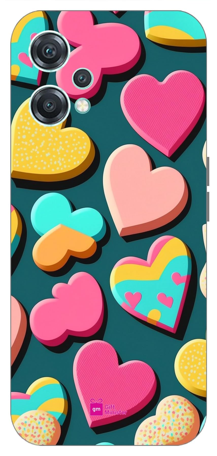 Gift Minister Soft Designer Mobile Case for One Plus Nord Ce2 Lite 5G Back Cover Slate Gray - Hip Modern Candy Heart Pattern Pop Digital Art Anti-Slip Camera Protection Protective 1Pcs 1702N