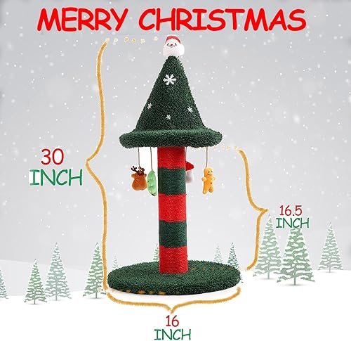 Miniatura 6 de LUCKITTY Poste rascador para gatos con 4 juguetes de peluche colgantes, alternativa al árbol de Navidad, dale a tu gato un juguete y rascador en uno