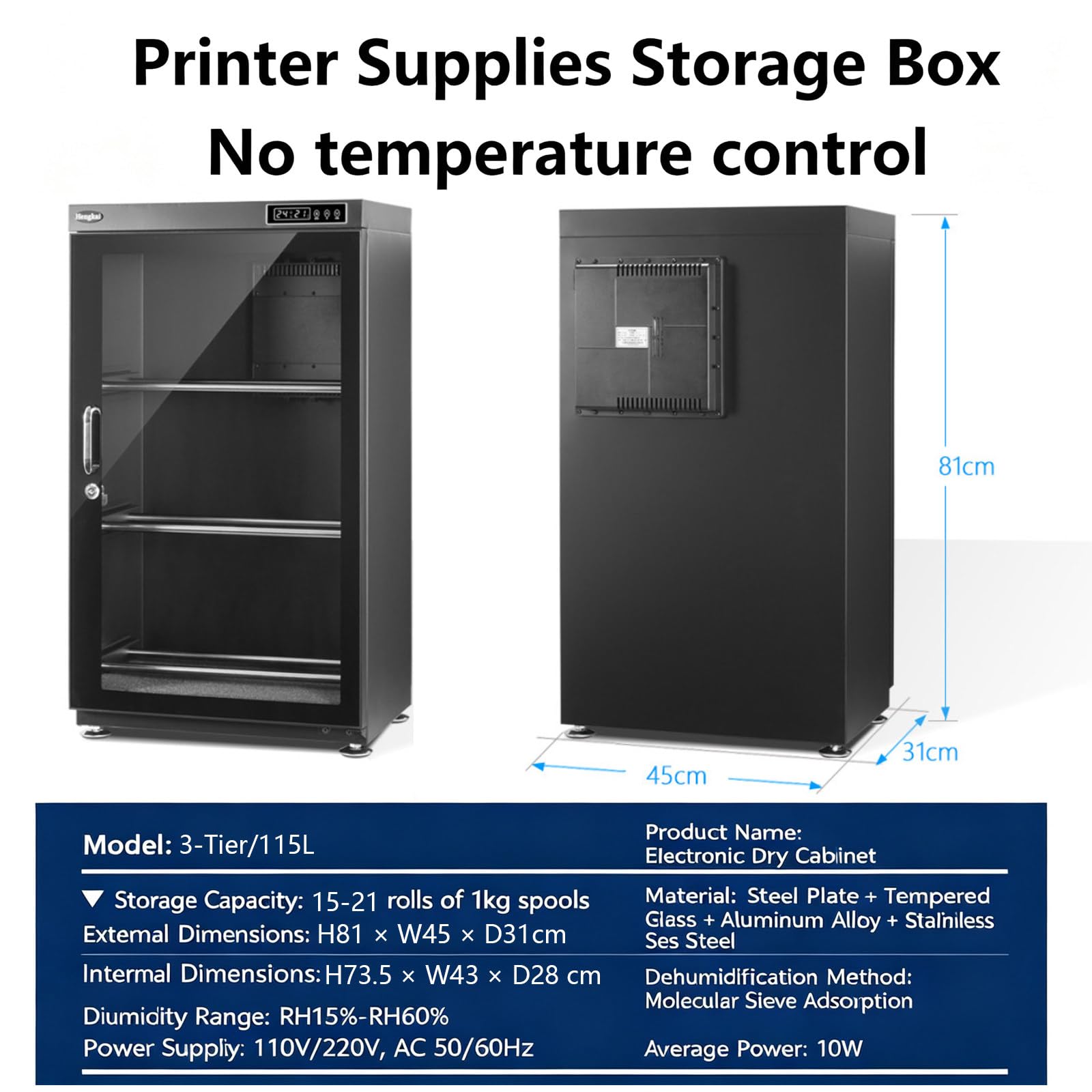 Scatola Porta filamento Stampante 3D,Contenitore Professionale per Filament 3Tier/115L