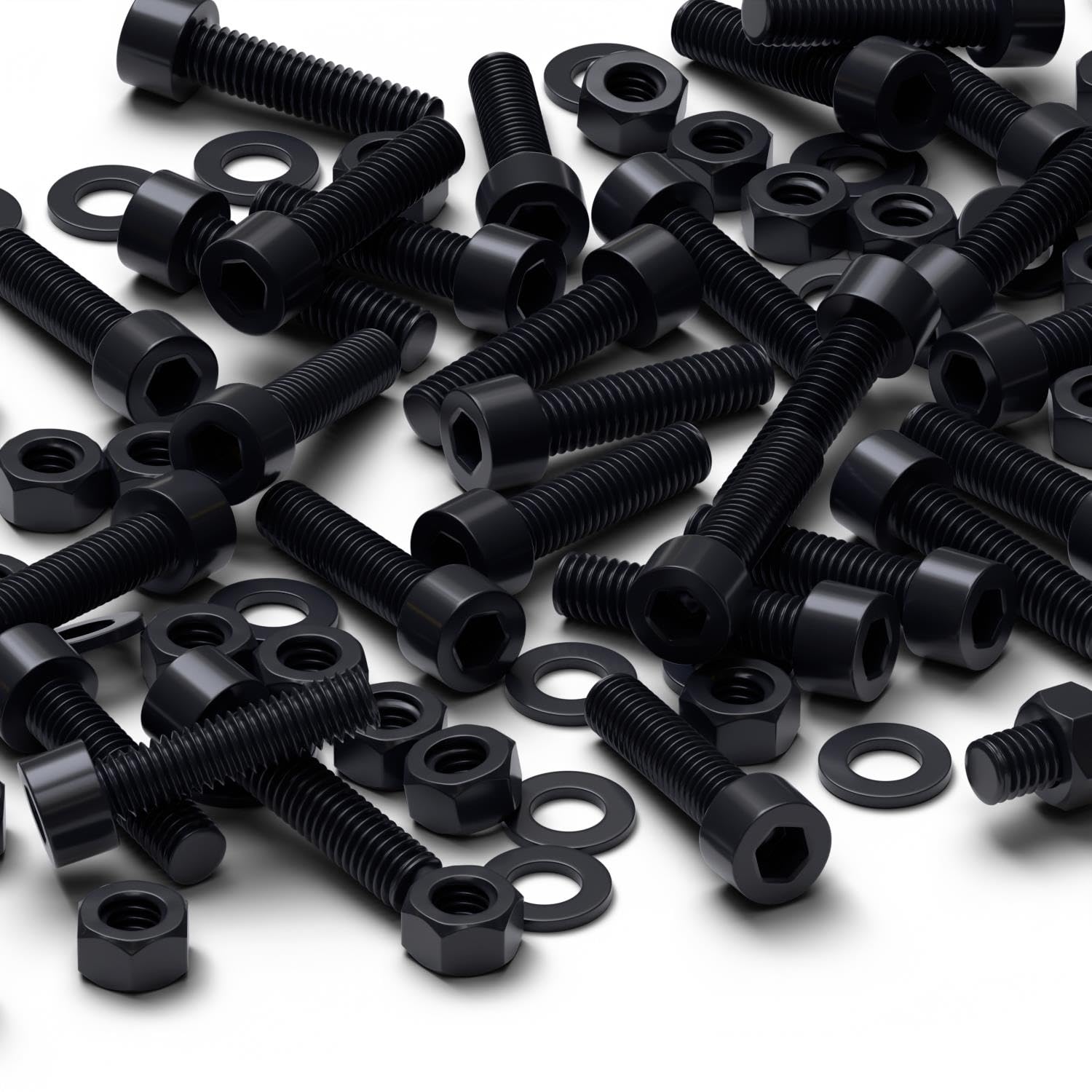 50 x Black Nylon Socket Head, Plastic Machine Screws, M5 x 20mm, Plastic Bolts, Nuts & Washers, (13/64 x 25/32 in)