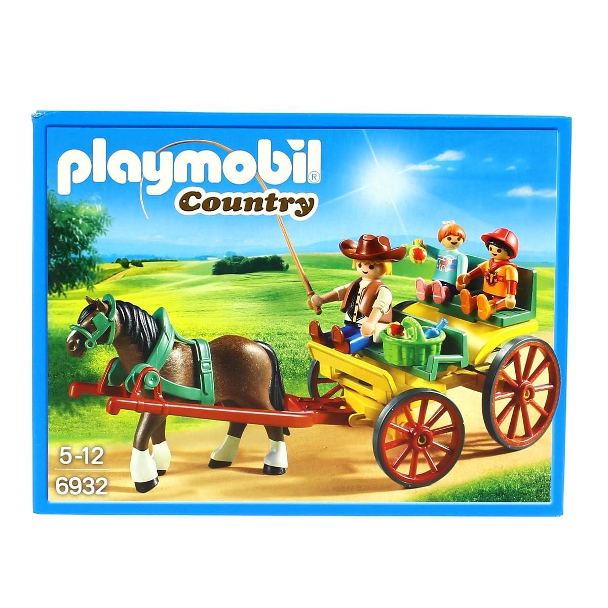 PlayMOBIL Country 6932 Horse Drawn Wagon with Children and Driver, for Ages 5+