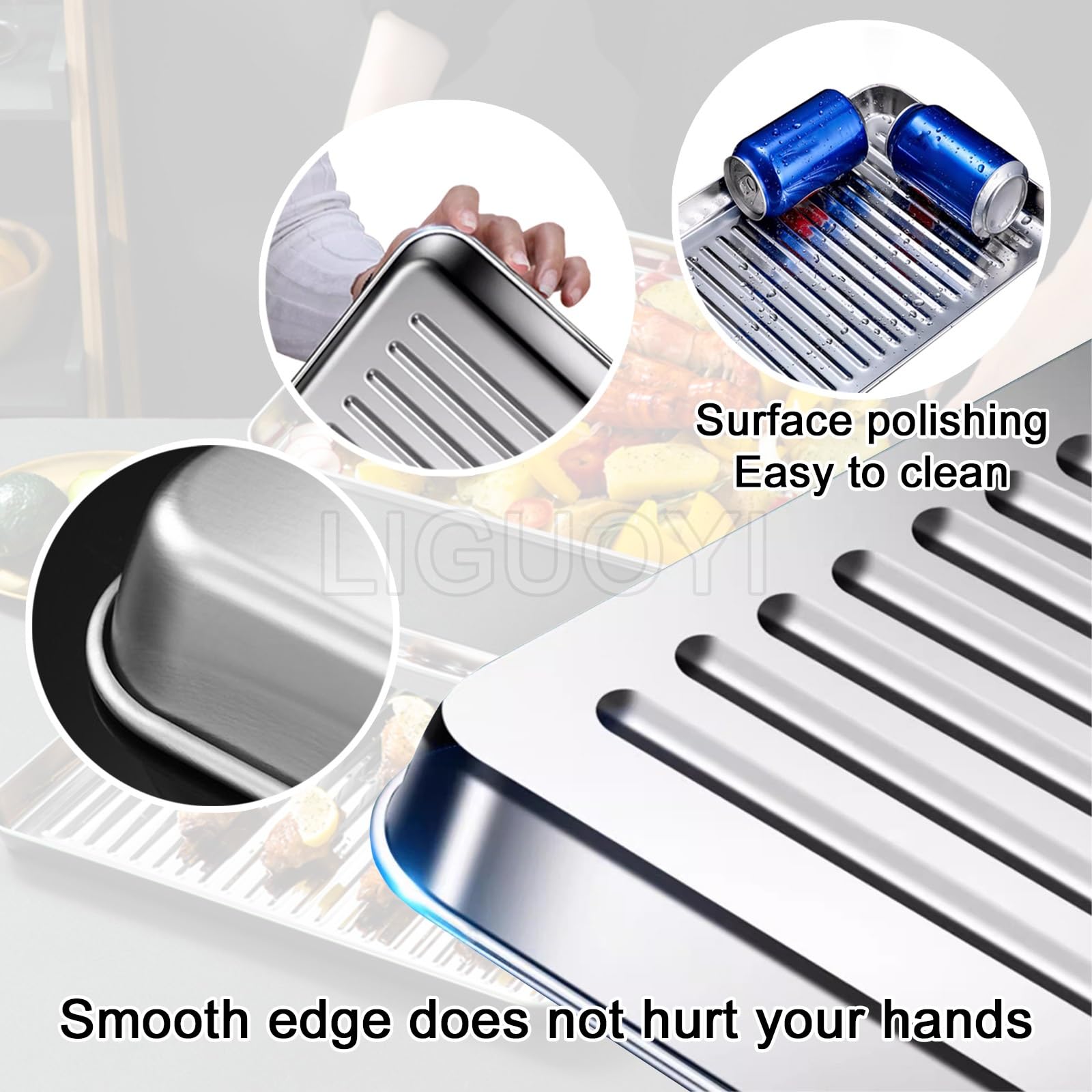 Bandeja Rectangular de Acero Inoxidable con Rejilla para Enfriar, bandejas metálicas antiadherentes y Resistentes al Calor, bandejas para Rollos de gelatina, bandejas para Hornear