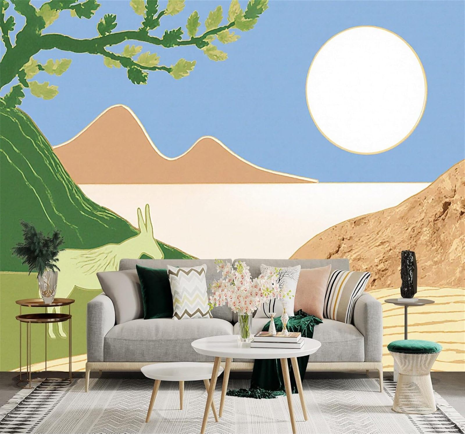 Xlming 150Cm×105Cm(B×H) Minimalist Donkey Green Trees Hills Sunshine Landscape 3D Wallpaper Premium Textured Silk Study Dining Living Room Bedroom Sofa Tv Wall Easy Install-150Cm×105Cm