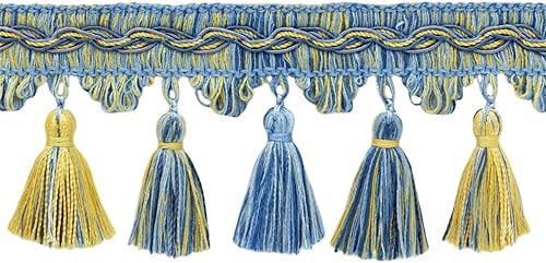 Miniatura 2 de DecoPro - Juego de flecos de borlas Veranda Collection de 3,5 pulgadas  Champaigne Gold, Cadet Blue, French Blue, Style# VTF035, color azul claro,