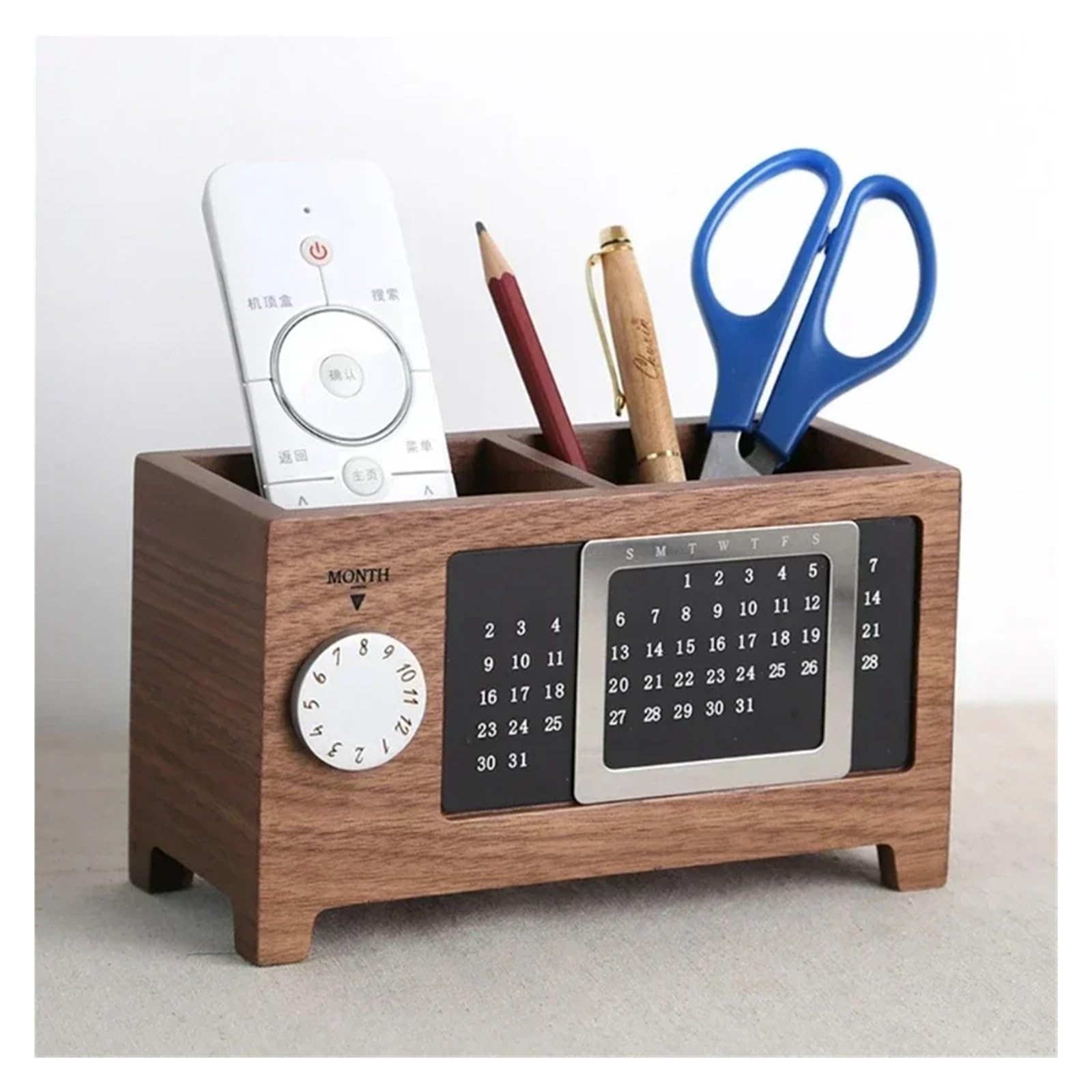 Schreibtisch Organizer Stationery Control Wooden Multifunctional Box Organizer Holder Remote Storage Pen Pencil Desktop Calendar Creative(Walnut)