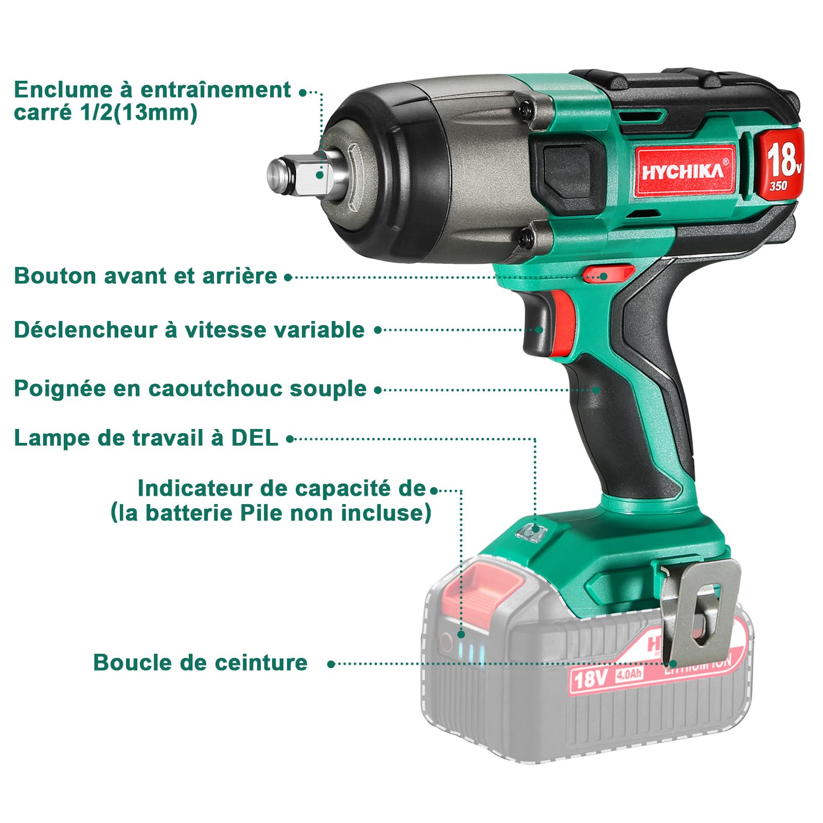 HYCHIKA Professional Visseuse à percussion sans fil 18 V (visseuse à percussion uniquement)
