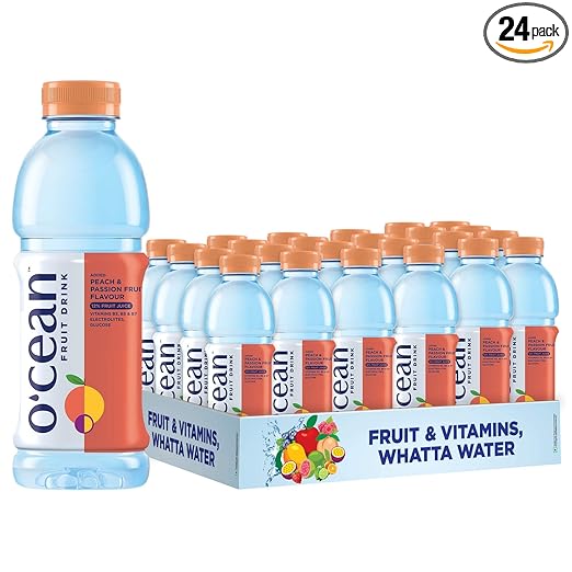 O'cean Fruit Drink Peach Passion flavor enriched Water with vitamins, electrolyte & glucose| 500ml | Pack of 24