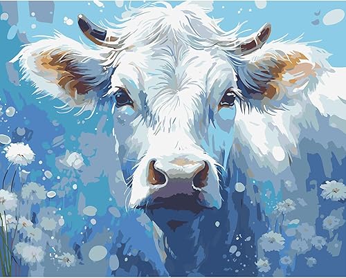 Miniatura 1 de Didfig Kit de pintura de vaca por números para adultos y niños, kit de pintura fácil por números para adultos, arte de vaca blanca, adecuado para