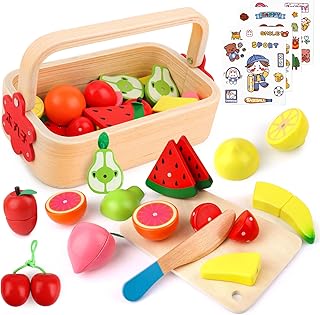 TNOMSNO Wooden Toy Play Kitchen Accessories, Montessori Toy from 1 2 3 4 Years, Wooden Fruit Kitchen Toy, Educational Toy, Role Play Gift, Cutting Fruit Children's Kitchen Accessories