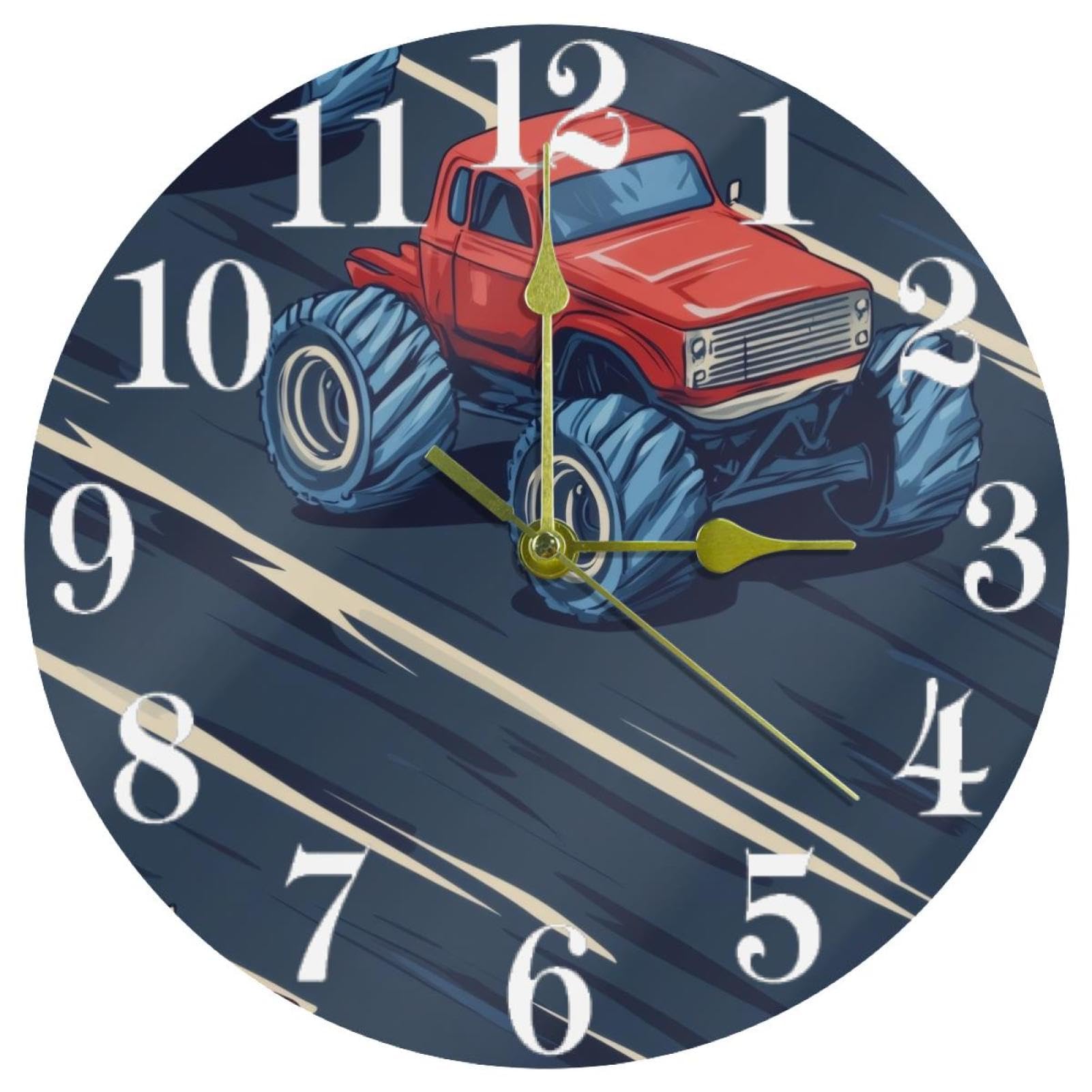 Horloge murale sans tic-tac à quartz en forme de monster truck rouge