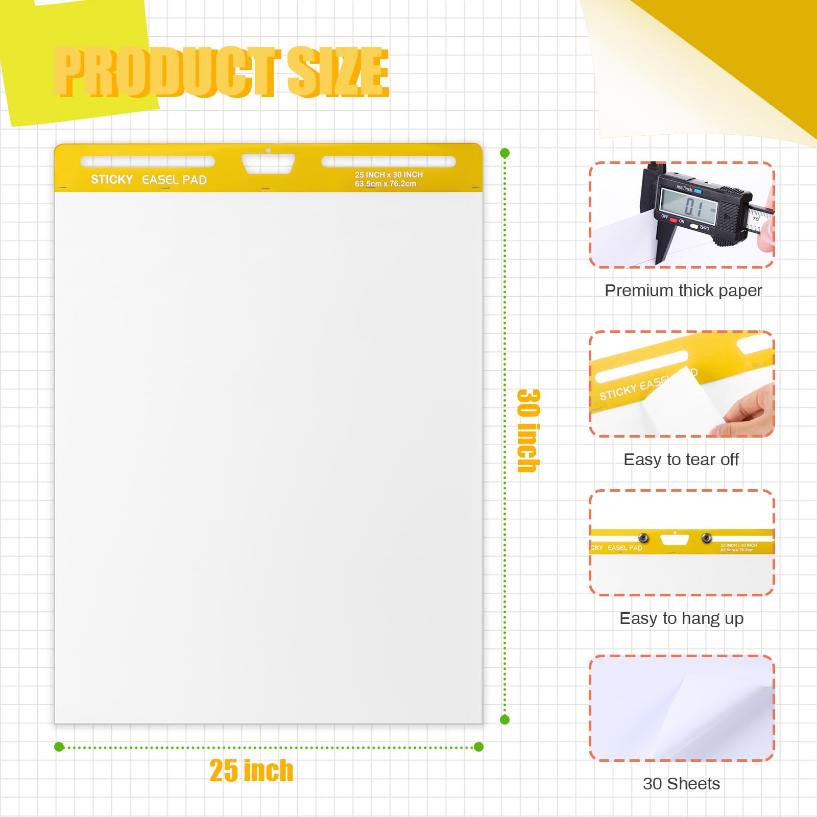 ReliThick 12 blocs de caballete adhesivo de alta calidad, 25 x 30 pulgadas, blanco, 30 hojas/bloc, papel de tabla de ancla para profesores, papel de rotafolio con papel autoadhesivo grande