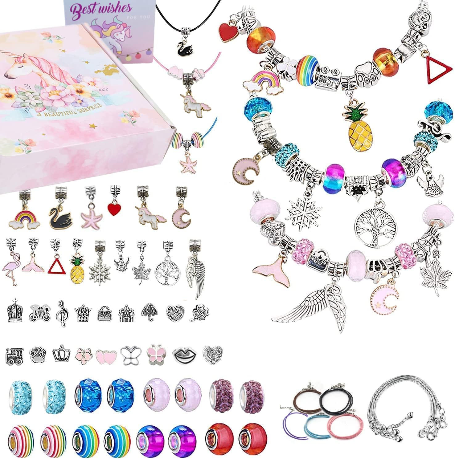 Girls Charm Bracelet Making Kit - Super DIY Arts and Crafts Set,Girls Jewellery Making Kit Gift for Kids,Birthday for 8-12 Year Old Girls Teenage Girls,Top Xmas Gift of 2021 (Colourful)