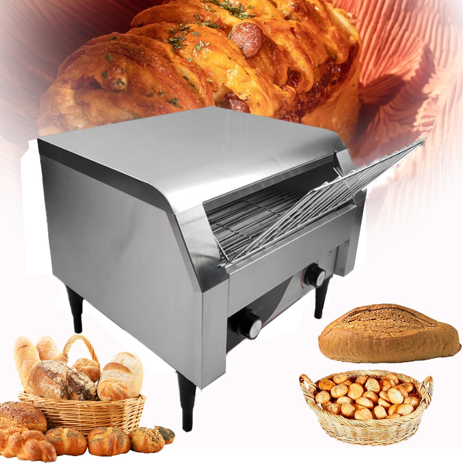 Tostadora transportadora Tostadora transportadora comercial Tostada de acero inoxidable de lujo 150/300/450 rebanadas por hora Horno tostador para pan Desayuno Preparación de alimentos,Silver-450
