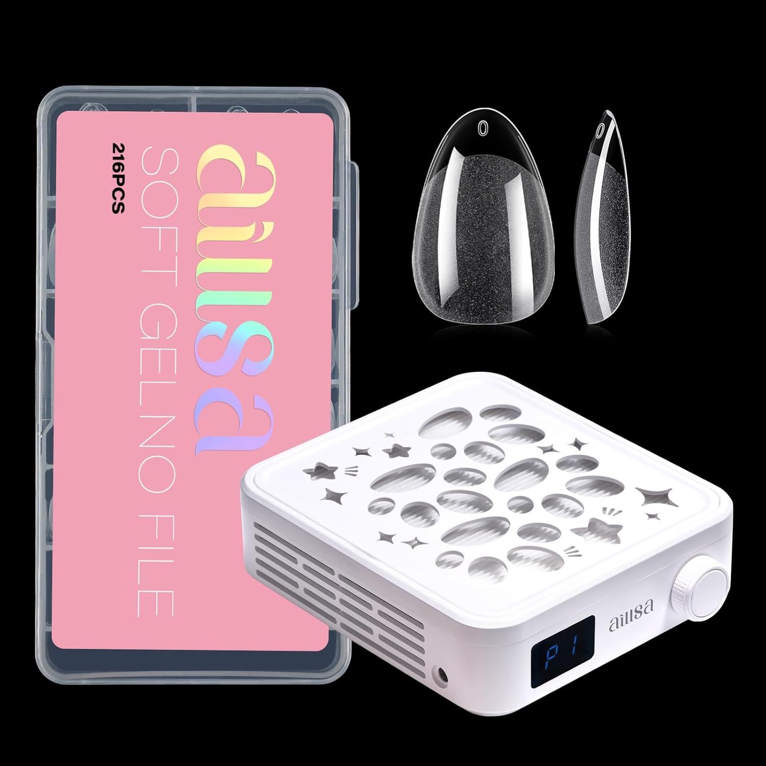 AILLSA Nail Dust Collector with Short Almond Nail Tips