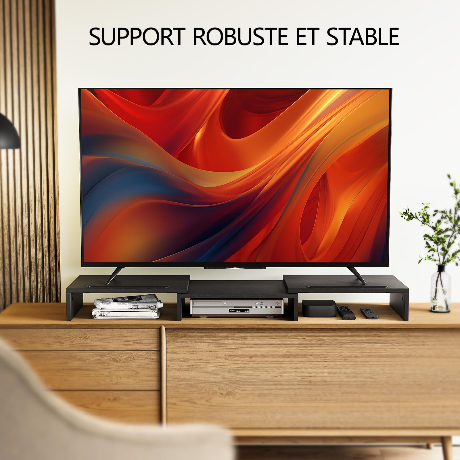 AMERIERGO Support Moniteur Double, Rehausseur Écran PC Bureau Ajustable avec 2 Fentes, Organisateur Bureau Portable